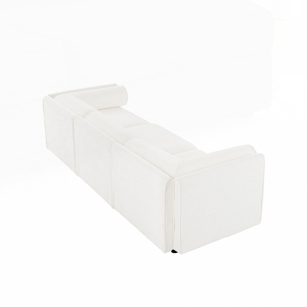 Canapé en chenille avec dossier et accoudoirs cylindriques et siège de rangement