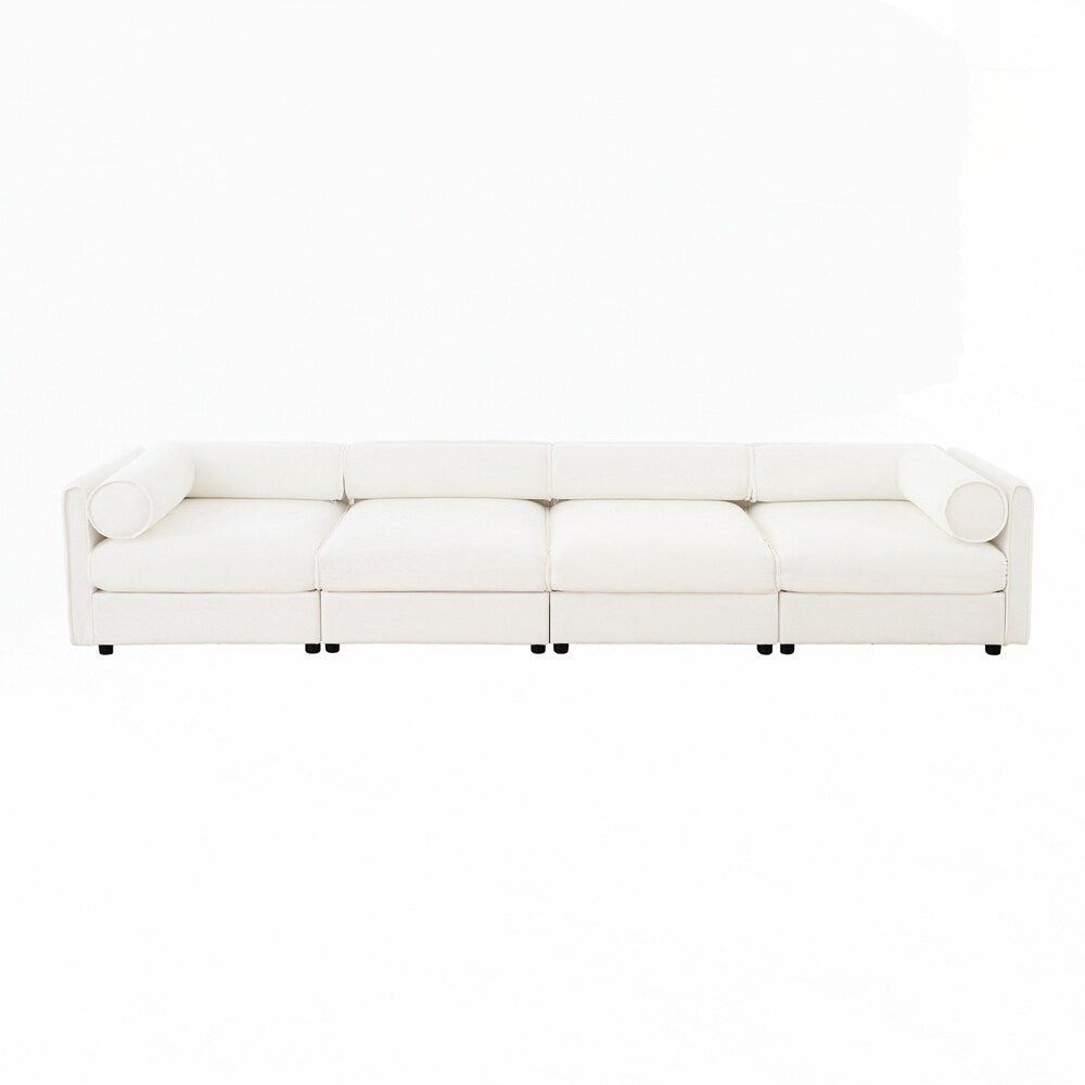 Canapé en chenille avec dossier et accoudoirs cylindriques et siège de rangement