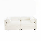 Canapé en chenille avec dossier et accoudoirs cylindriques et siège de rangement