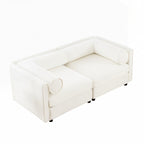 Canapé en chenille avec dossier et accoudoirs cylindriques et siège de rangement