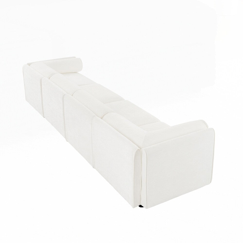 Canapé en chenille avec dossier et accoudoirs cylindriques et siège de rangement