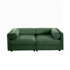 Canapé en chenille avec dossier et accoudoirs cylindriques et siège de rangement