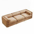 Canapé en chenille avec dossier et accoudoirs cylindriques et siège de rangement