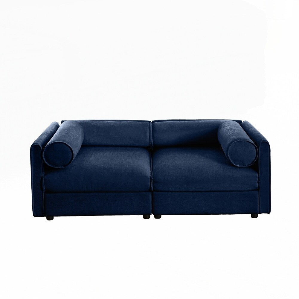 Canapé en chenille avec dossier et accoudoirs cylindriques et siège de rangement