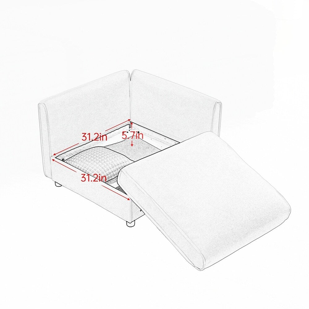 Canapé en chenille avec dossier et accoudoirs cylindriques et siège de rangement