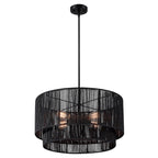 Lustre tambour en rotin noir à 4 lumières Cynthia - 22 po de largeur