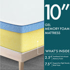 Matelas hypoallergénique à mémoire de forme CertiPUR-US Gel DH BASIC 10 pouces par Denhour