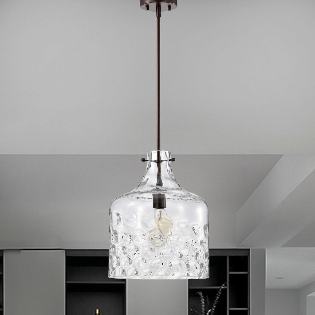 Suspension Daelan en verre transparent alvéolé à une lumière - 12 po