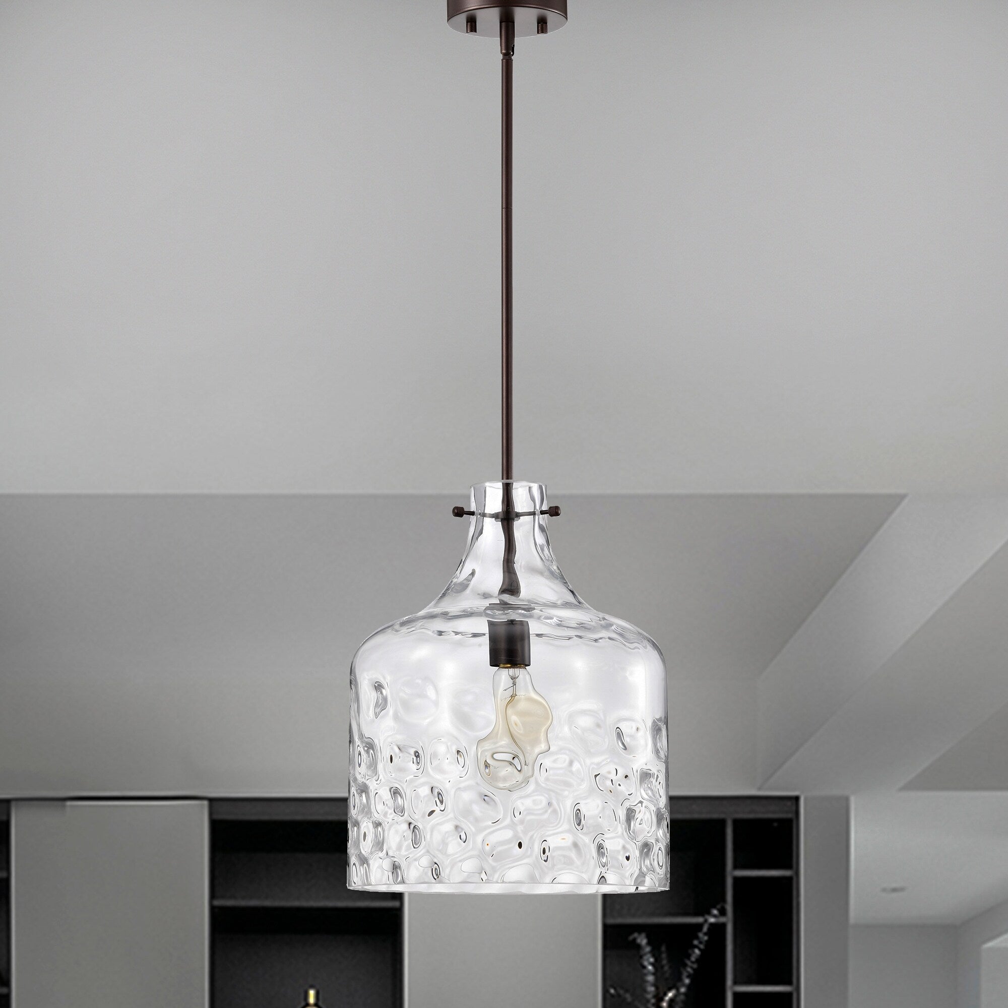 Suspension Daelan en verre transparent alvéolé à une lumière - 12 po