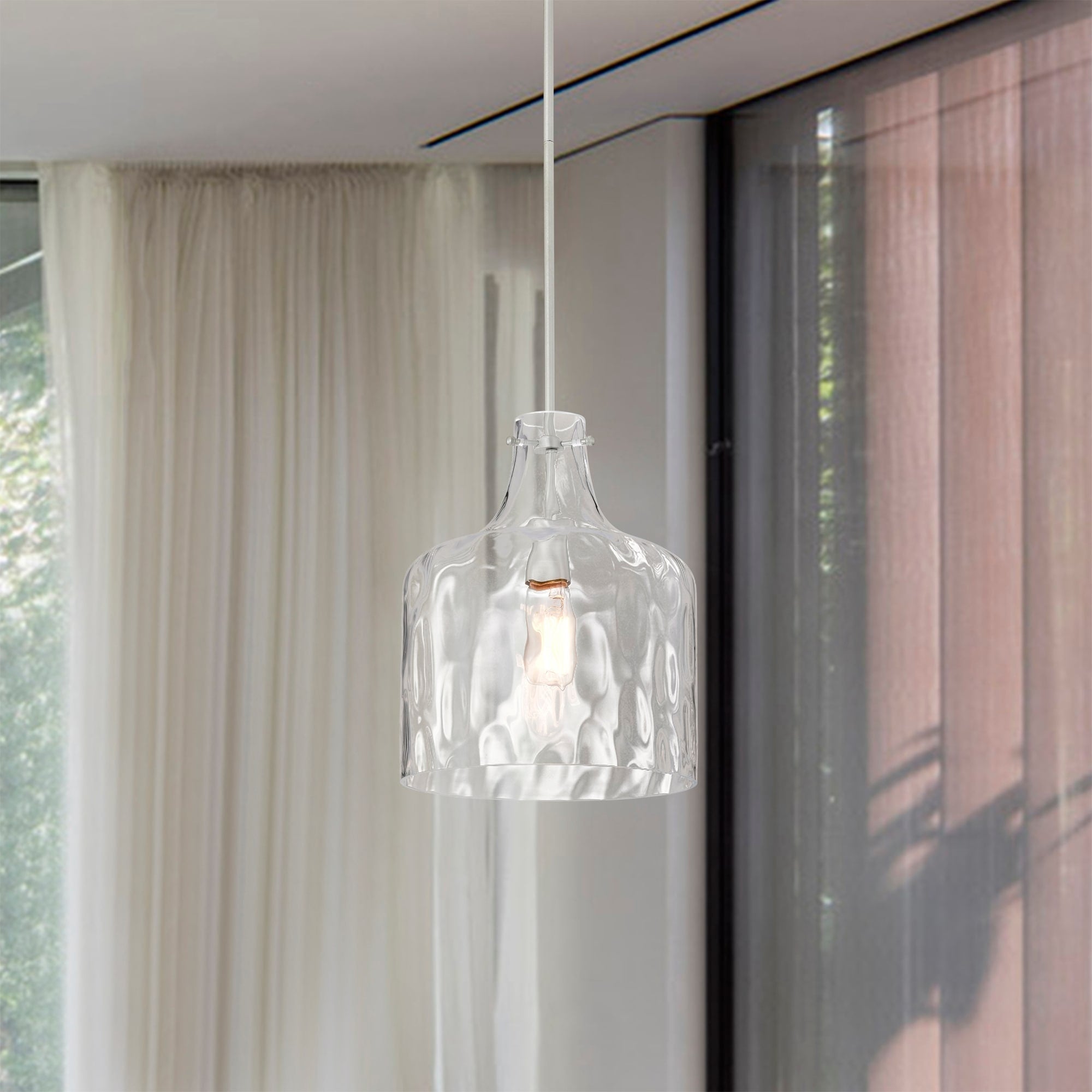 Suspension Daelan en verre transparent alvéolé à une lumière - 12 po