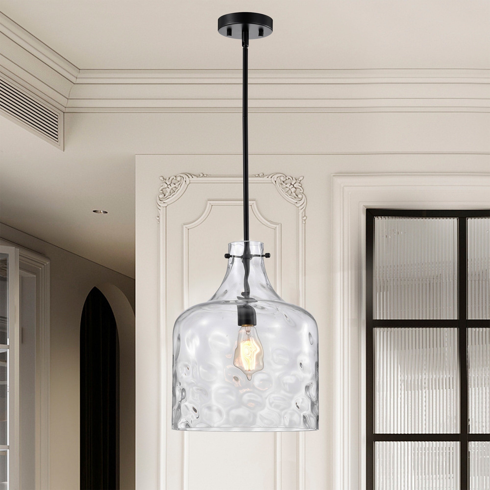 Suspension Daelan en verre transparent alvéolé à une lumière - 12 po