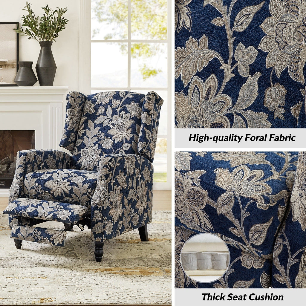 Fauteuil inclinable manuel Damaris de style milieu de siècle avec dossier à oreilles, lot de 2 par HULALA HOME