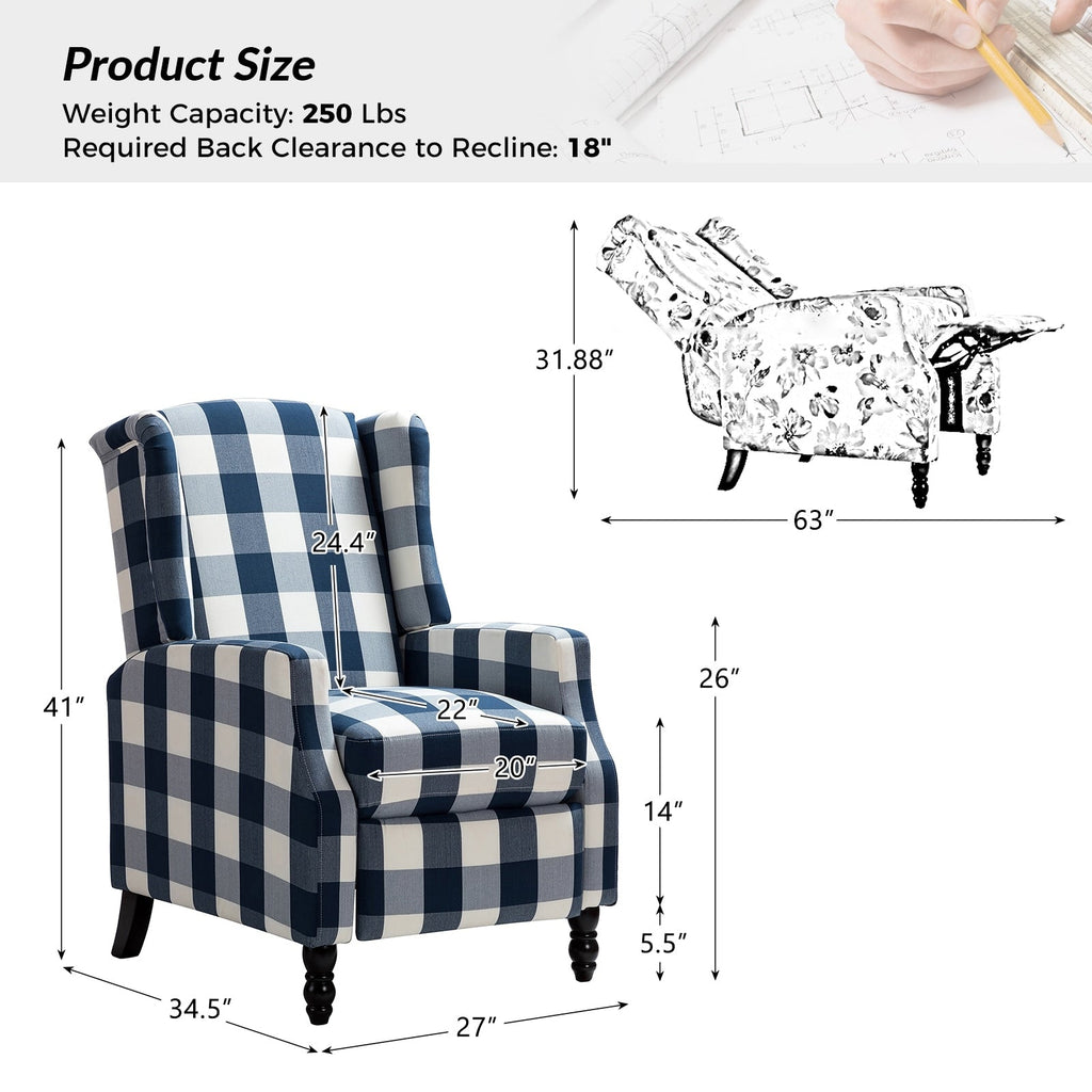 Fauteuil inclinable manuel Damaris de style milieu de siècle avec dossier à oreilles, lot de 2 par HULALA HOME