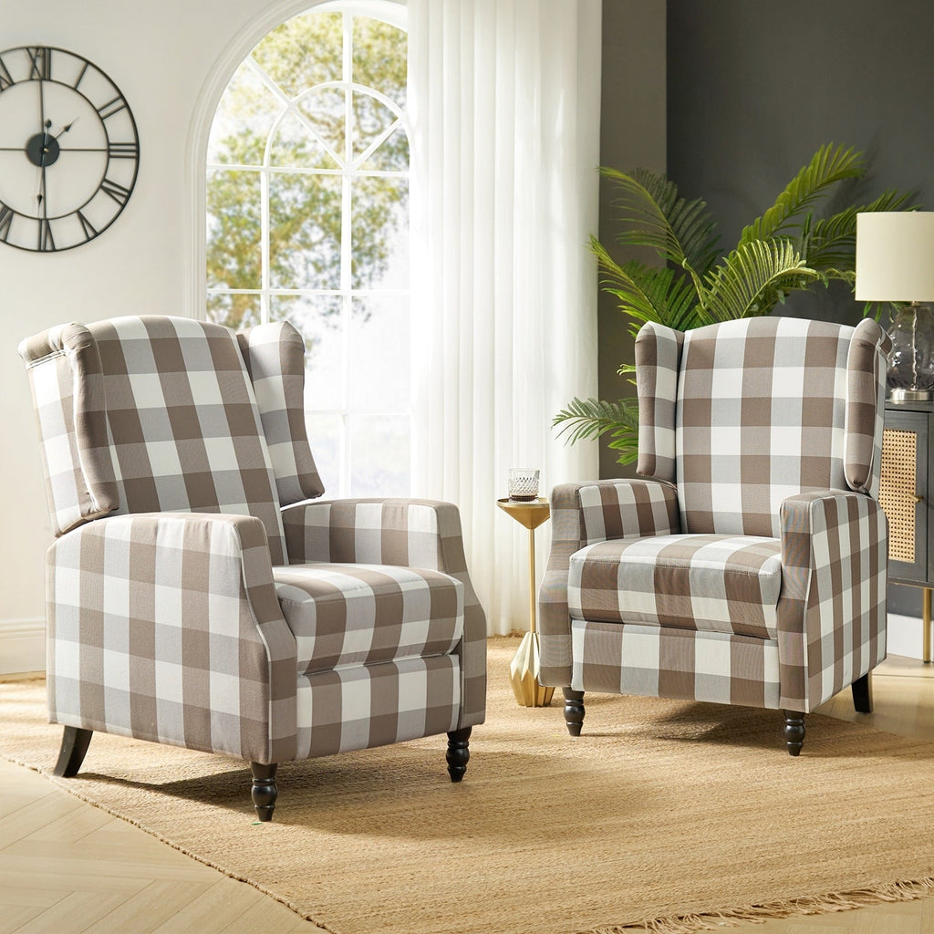 Fauteuil inclinable manuel Damaris de style milieu de siècle avec dossier à oreilles, lot de 2 par HULALA HOME