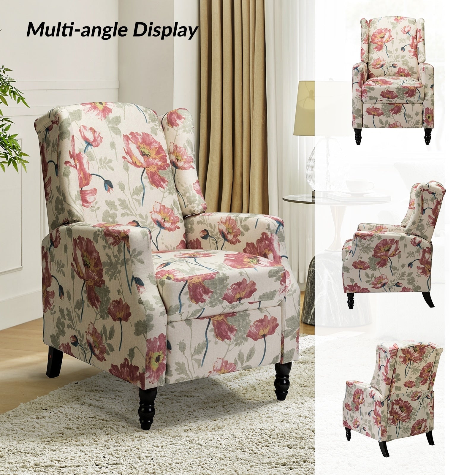 Fauteuil inclinable manuel Damaris de style milieu de siècle avec dossier à oreilles, lot de 2 par HULALA HOME