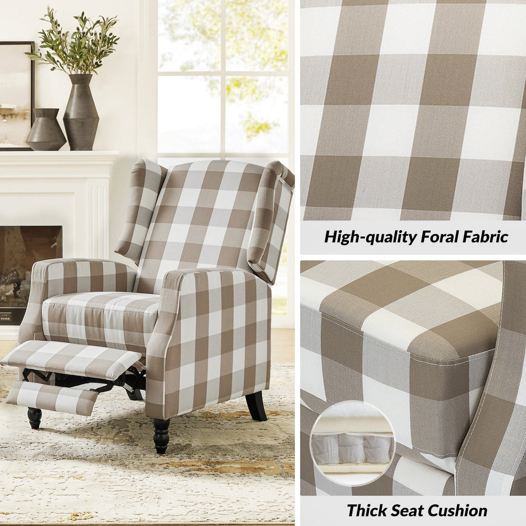 Fauteuil inclinable manuel Damaris de style milieu de siècle avec dossier à oreilles, lot de 2 par HULALA HOME