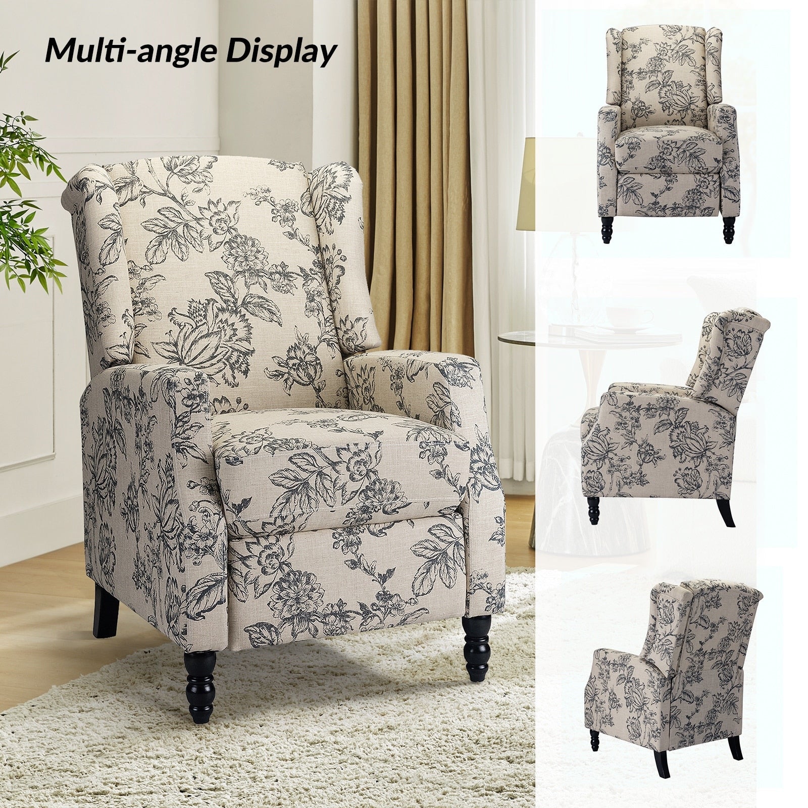 Fauteuil inclinable manuel Damaris de style milieu de siècle avec dossier à oreilles, lot de 2 par HULALA HOME