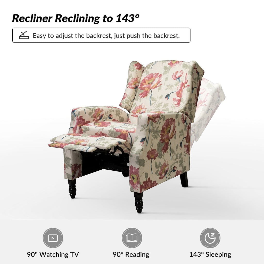 Fauteuil inclinable manuel Damaris de style milieu de siècle avec dossier à oreilles, lot de 2 par HULALA HOME