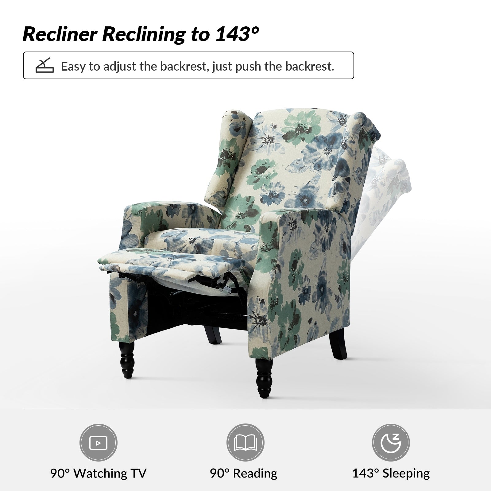 Fauteuil inclinable manuel Damaris de style milieu de siècle avec dossier à oreilles, lot de 2 par HULALA HOME