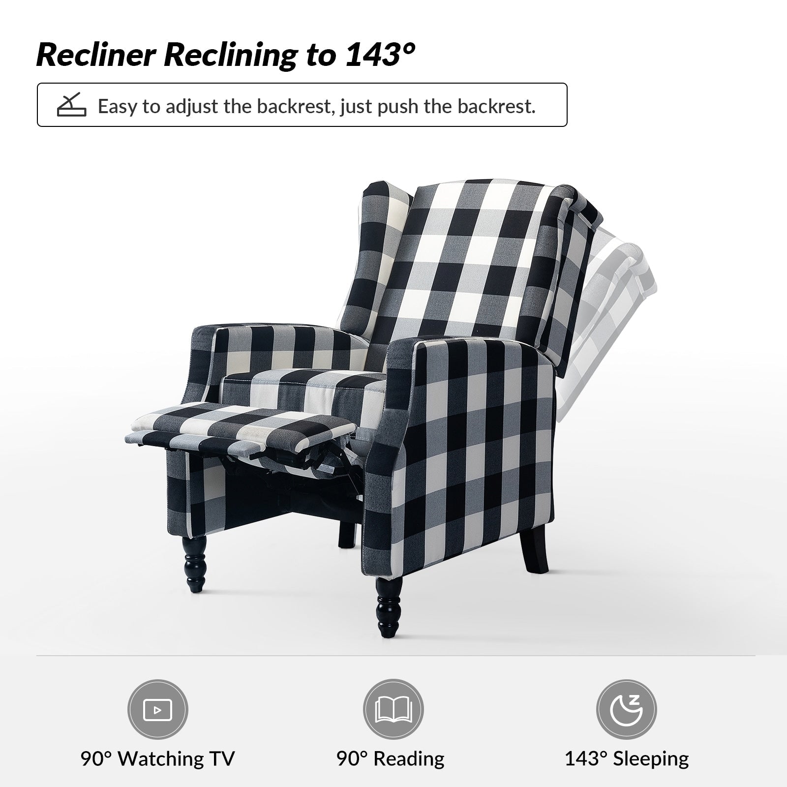 Fauteuil inclinable manuel Damaris de style milieu de siècle avec dossier à oreilles, lot de 2 par HULALA HOME