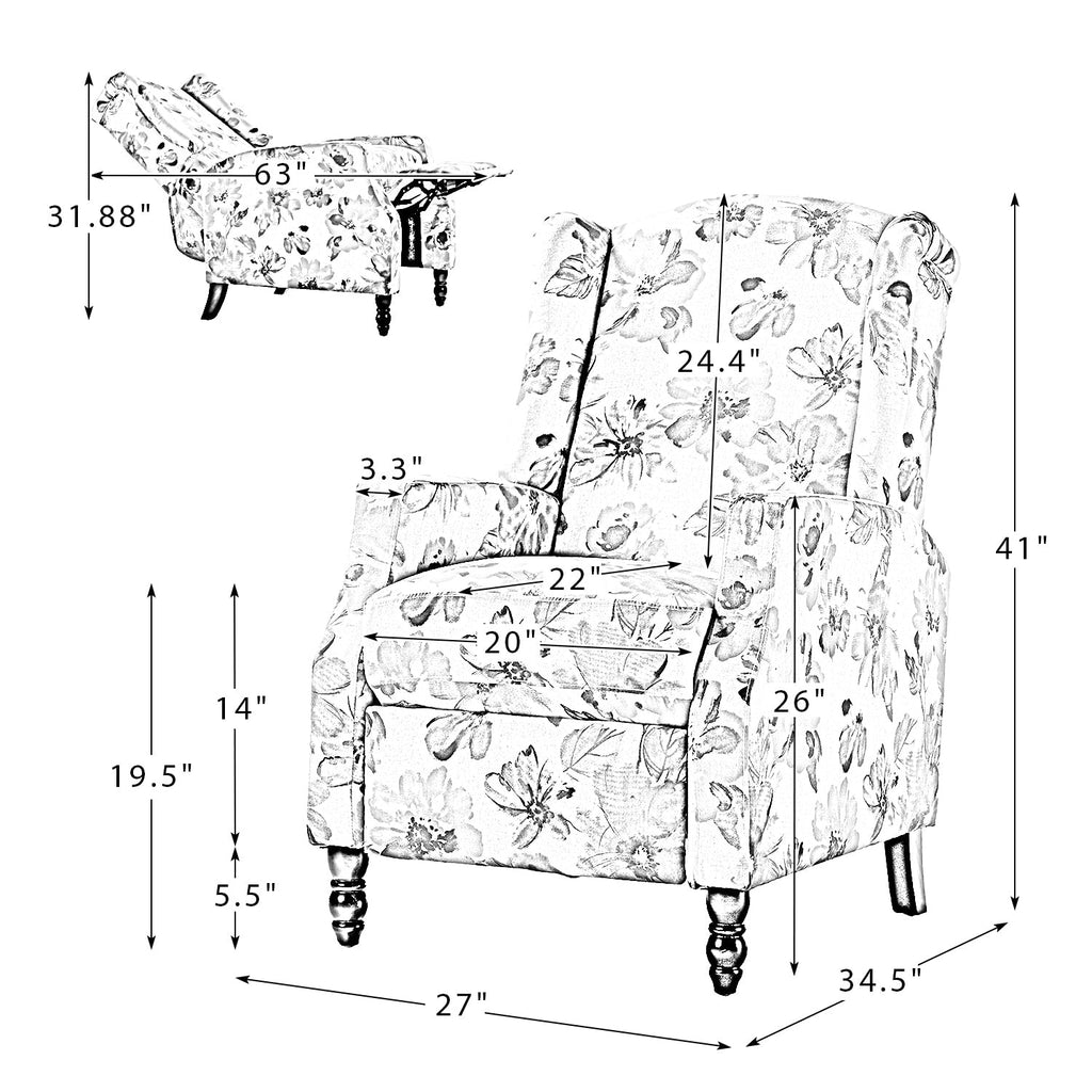 Fauteuil inclinable manuel Damaris de style milieu de siècle avec dossier à oreilles, lot de 2 par HULALA HOME