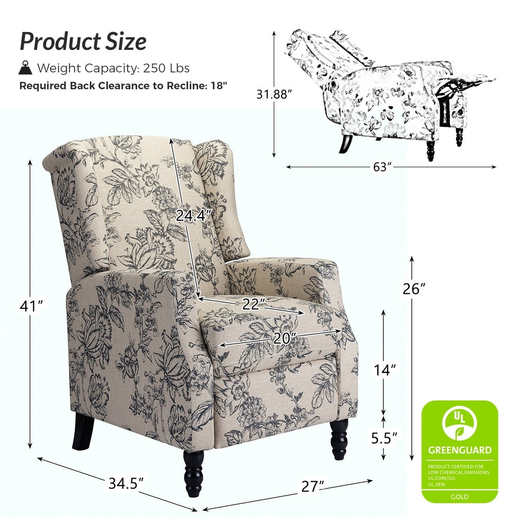 Fauteuil inclinable manuel Damaris de style Mid-Century Modern avec dossier à oreilles par HULALA HOME