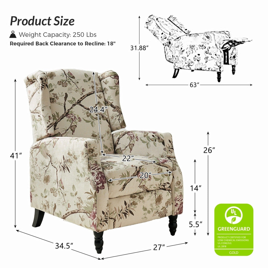 Fauteuil inclinable manuel Damaris de style Mid-Century Modern avec dossier à oreilles par HULALA HOME