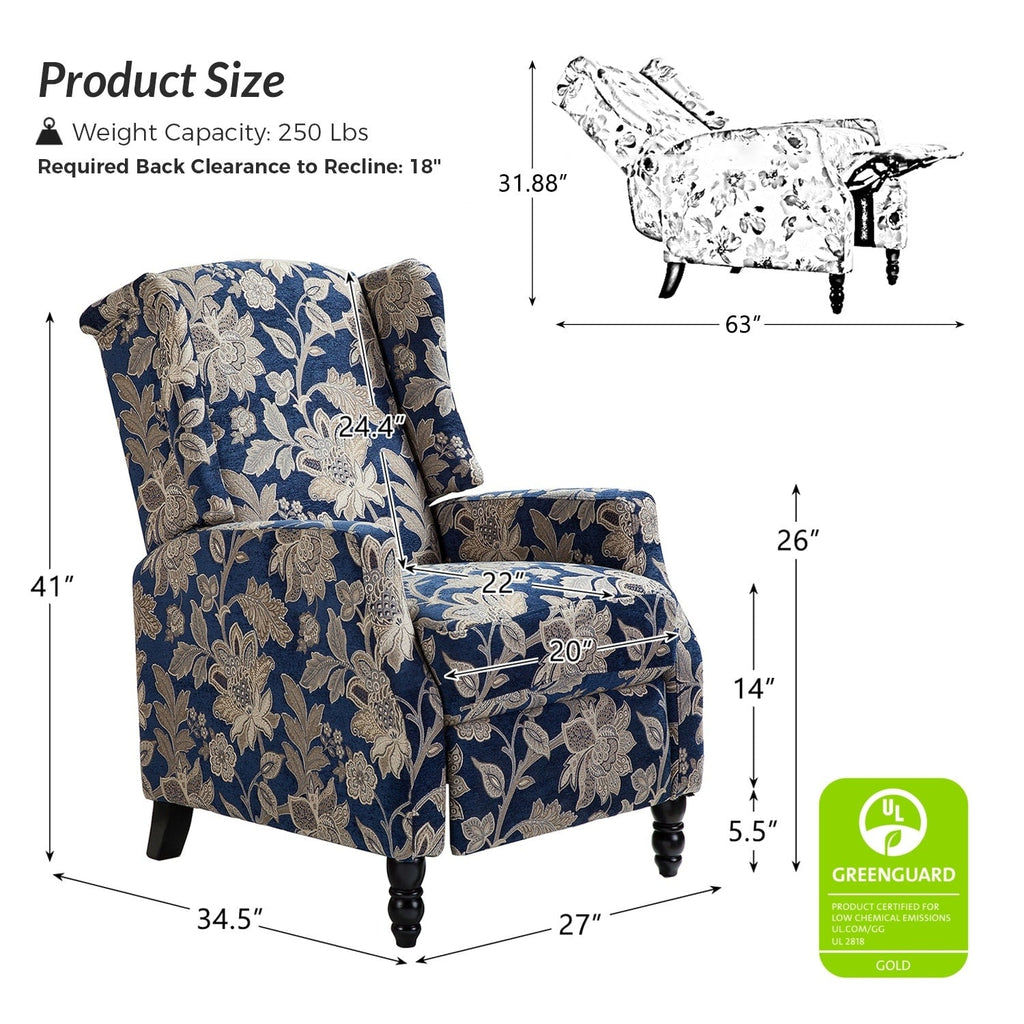 Fauteuil inclinable manuel Damaris de style Mid-Century Modern avec dossier à oreilles par HULALA HOME