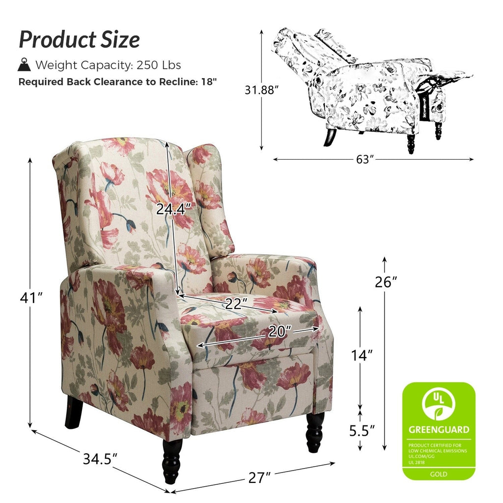 Fauteuil inclinable manuel Damaris de style Mid-Century Modern avec dossier à oreilles par HULALA HOME