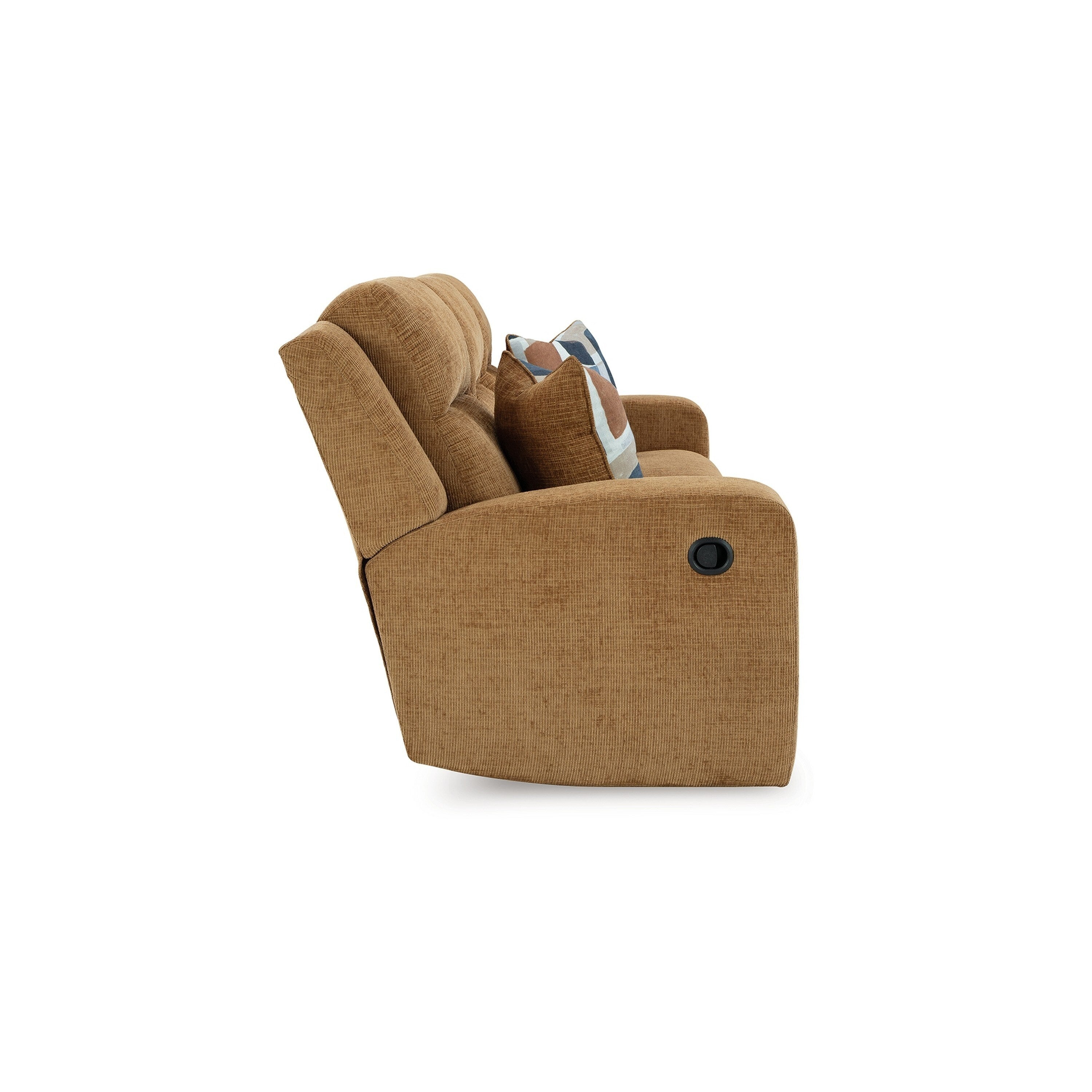 Canapé inclinable manuel Damon, polyester marron camel, 2 coussins, 218 cm