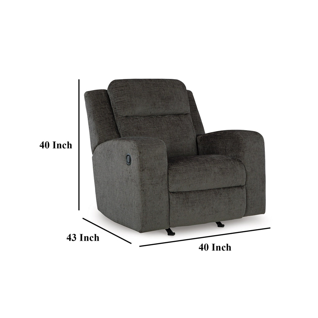 Fauteuil inclinable à bascule manuel Damon, peluche douce en polyester gris foncé