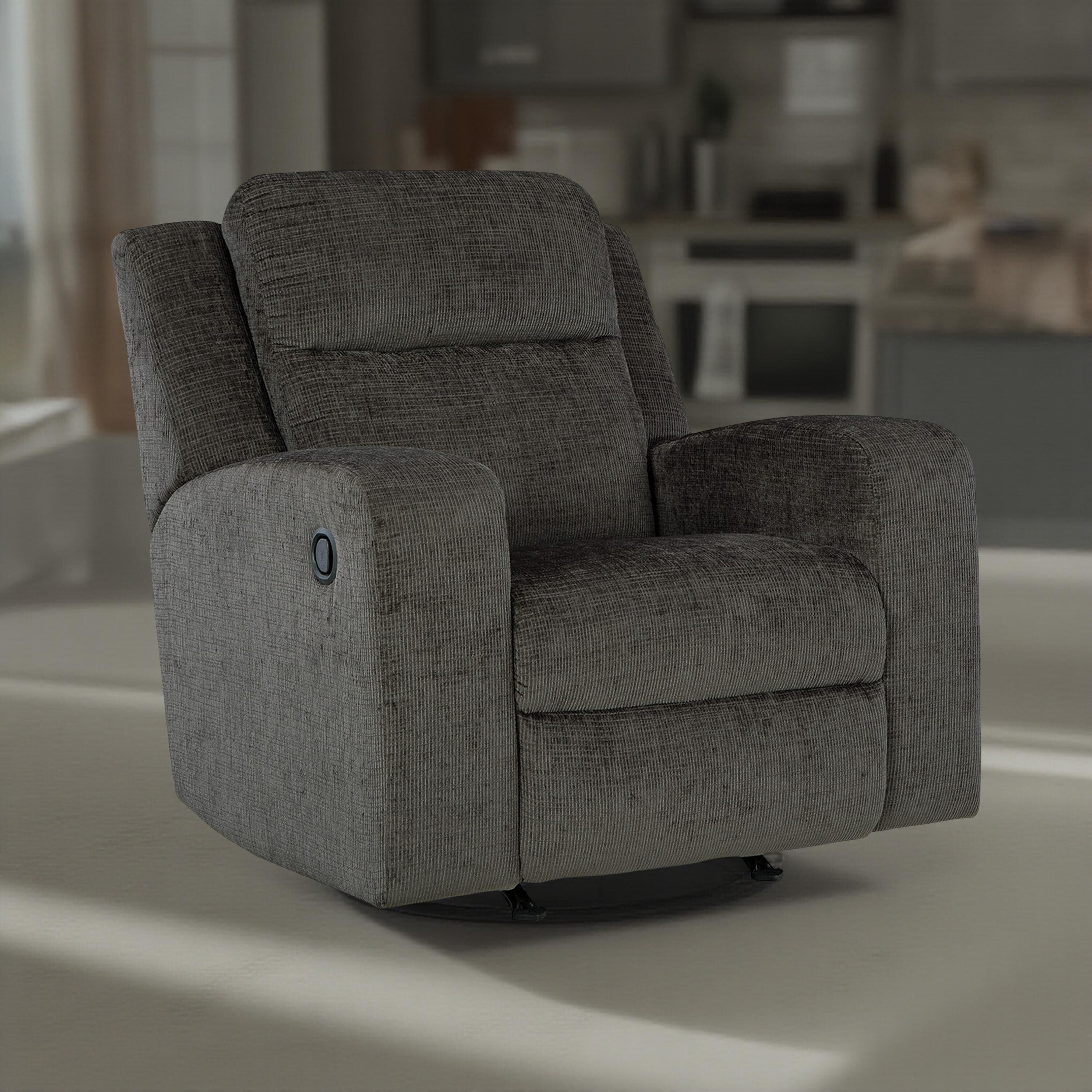 Fauteuil inclinable à bascule manuel Damon, peluche douce en polyester gris foncé