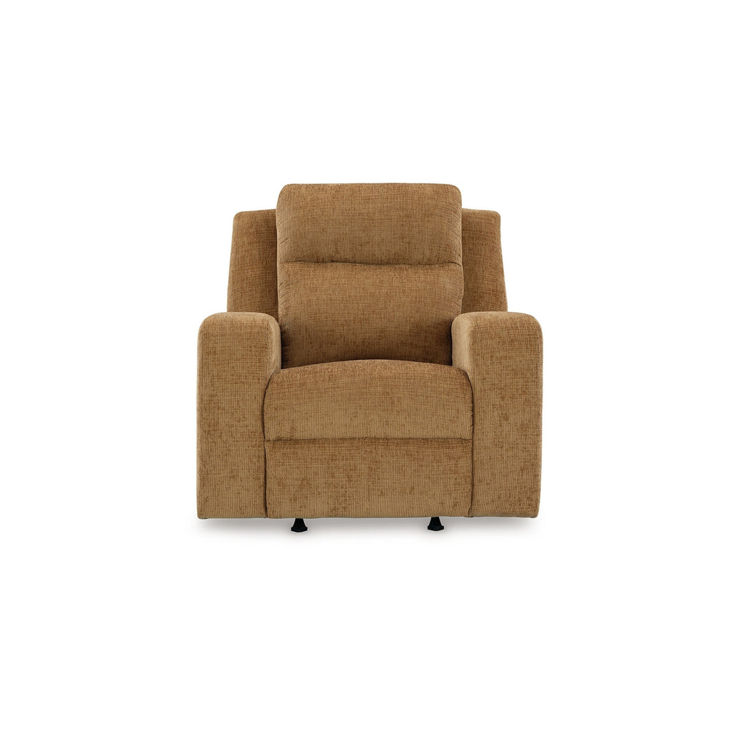 Fauteuil inclinable à bascule manuel Damon, peluche douce en polyester marron camel