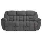 Canapé inclinable manuel Dane, polyester gris, accoudoirs coussinés, 220 cm