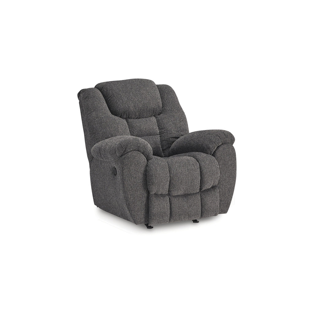 Fauteuil inclinable à bascule manuel Dane, polyester gris, accoudoirs coussinés