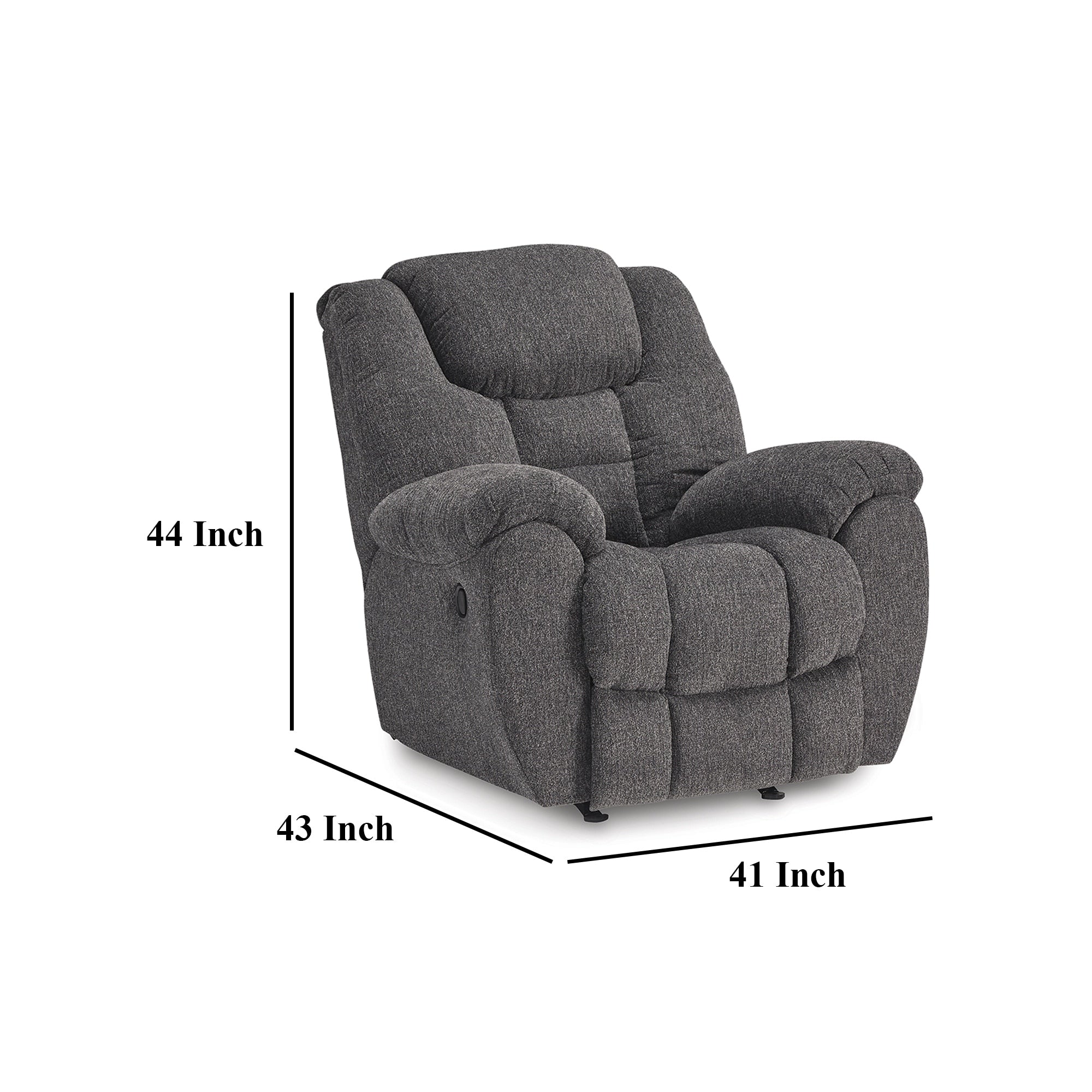 Fauteuil inclinable à bascule manuel Dane, polyester gris, accoudoirs coussinés