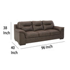 Canapé Danie, accoudoirs évasés avec coussins, similicuir marron capitonné, 96 pouces