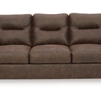 Canapé Danie, accoudoirs évasés avec coussins, similicuir marron capitonné, 96 pouces