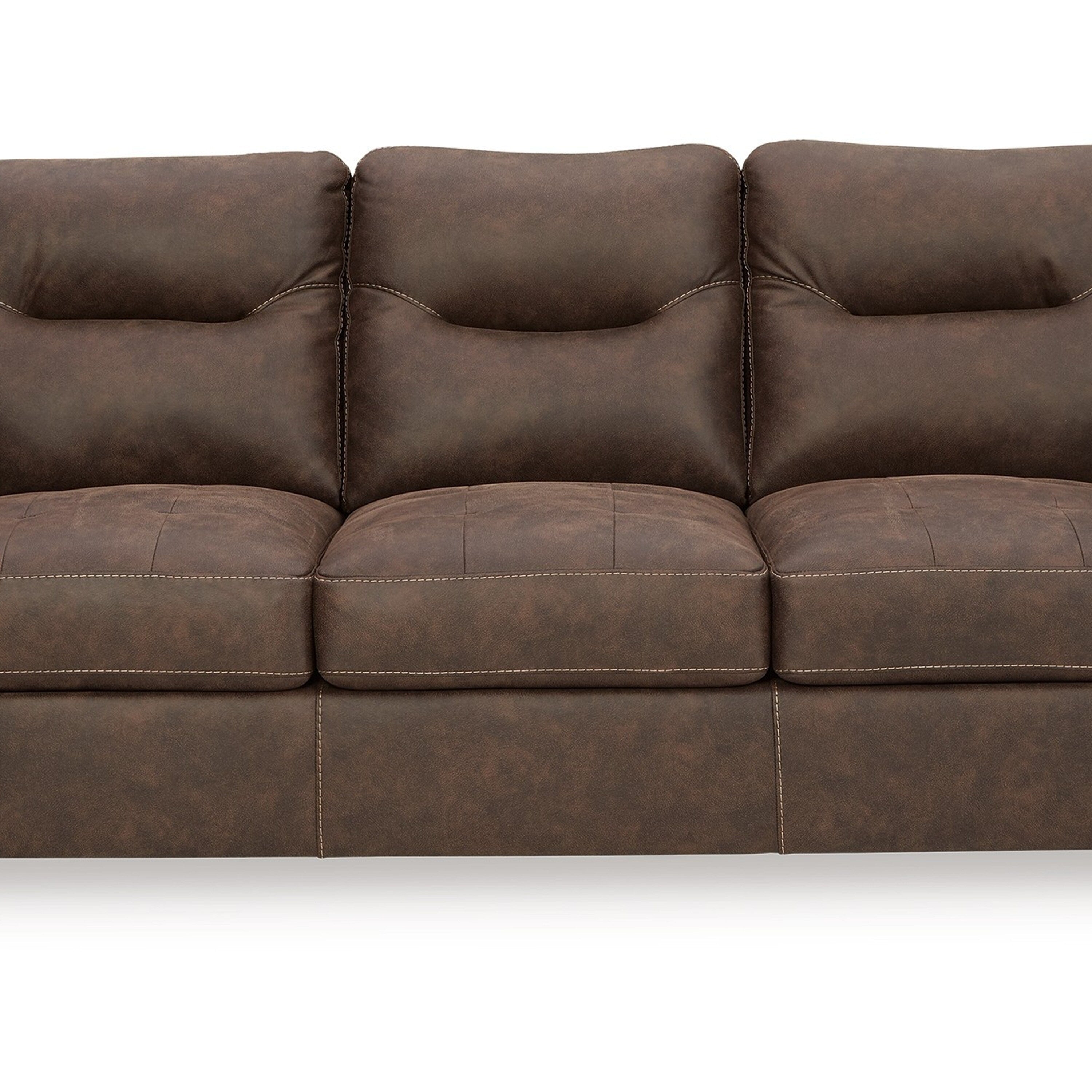 Canapé Danie, accoudoirs évasés avec coussins, similicuir marron capitonné, 96 pouces