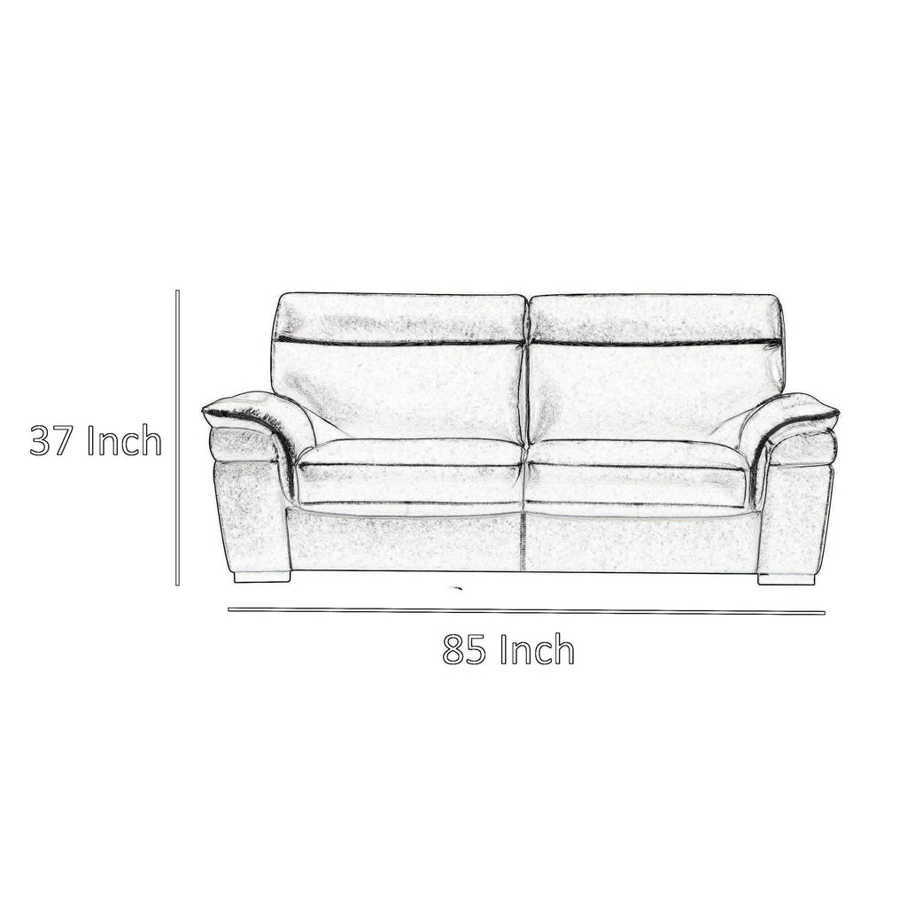 Canapé Danny, cuir italien gris clair, coussins en mousse, pieds en bois, 215 cm