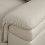 Canapé Danny, cuir italien gris clair, coussins en mousse, pieds en bois, 215 cm