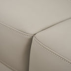 Canapé Danny, cuir italien gris clair, coussins en mousse, pieds en bois, 215 cm