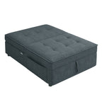 Canapé-lit ottoman multifonction 4 en 1 en lin bleu foncé de 72,5 pouces avec poche de rangement et port USB pour le salon