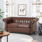 Canapé Chesterfield marron foncé 61,75 po avec clous et pieds en bouleau pour le salon