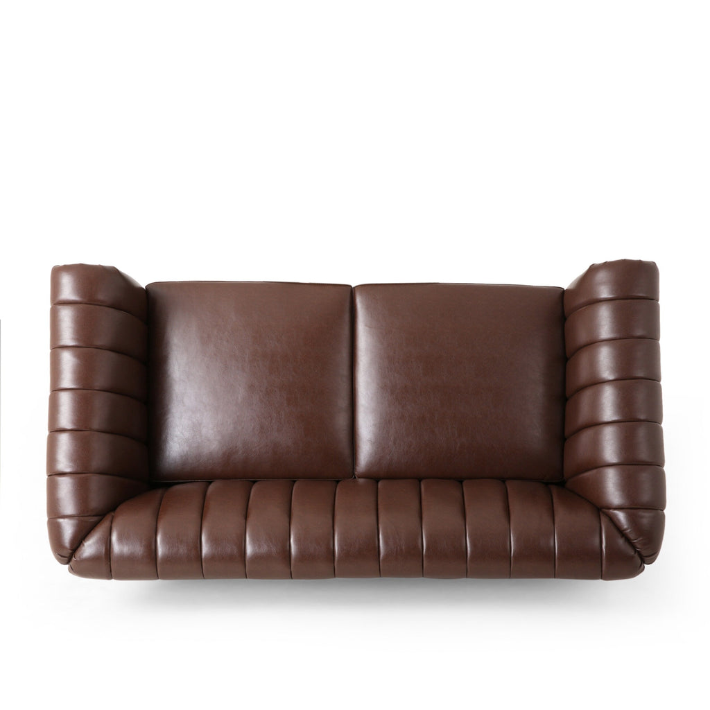 Canapé Chesterfield marron foncé 61,75 po avec clous et pieds en bouleau pour le salon