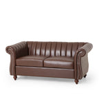 Canapé Chesterfield marron foncé 61,75 po avec clous et pieds en bouleau pour le salon
