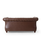 Canapé Chesterfield marron foncé 61,75 po avec clous et pieds en bouleau pour le salon