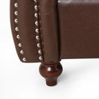 Canapé Chesterfield marron foncé 61,75 po avec clous et pieds en bouleau pour le salon