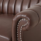 Canapé Chesterfield marron foncé 61,75 po avec clous et pieds en bouleau pour le salon