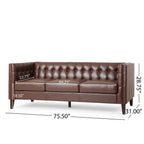 Canapé 3 places capitonné en similicuir marron foncé 75,5 avec pieds en bois de bouleau pour le salon